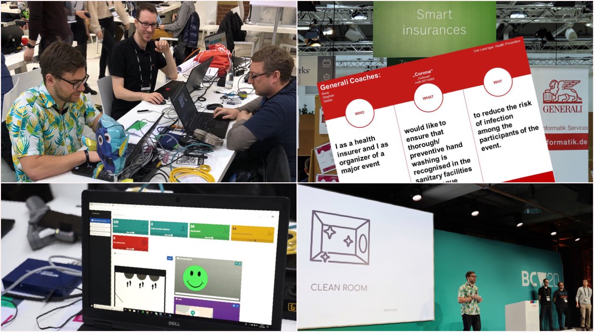 st_weiss's tweet photo. Recap #BCX20 @Bosch_IO  #Hackathon (4): Everyone is talking about #Corona and #COVID-19. The guidelines of WHO &amp; RKI explain how you should wash your hands, but do we do that too? Team CleanRoom developed a prototype in 30h ➡️ https://t.co/Axb5QrKdH9
#iot #insurtech #prevention https://t.co/uMiGVT0QDw