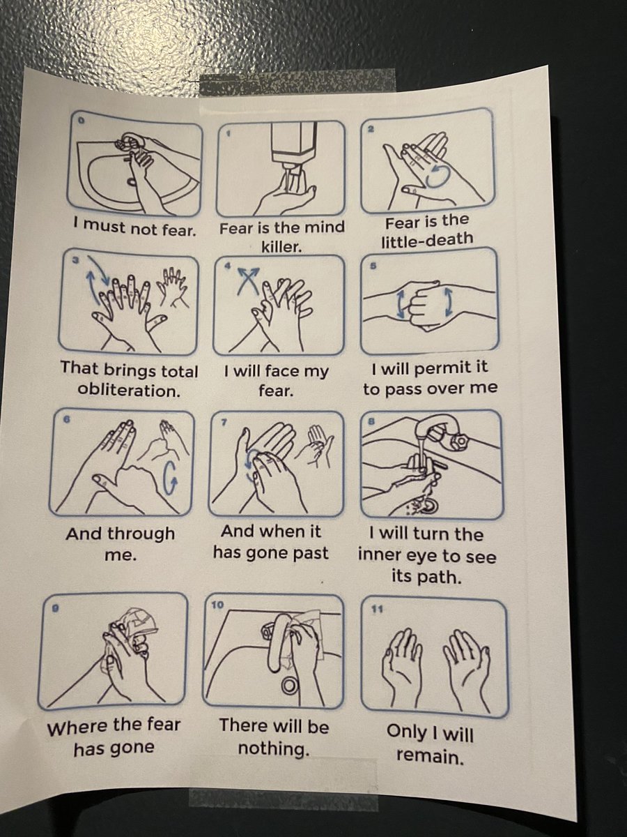 shelzhang's tweet photo. Someone taped the Dune hand-washing meme to the door of the women’s bathroom. https://t.co/AdoQtF9uqL