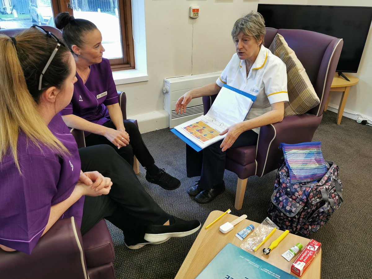 Ann from Salford Royal's Mouth Care Team training staff on the importance of good oral care at Beechfield Lodge @MCM_HEKSS @SalfordRoyalNHS @SalfordTogether #puttingthemouthbackinthebody