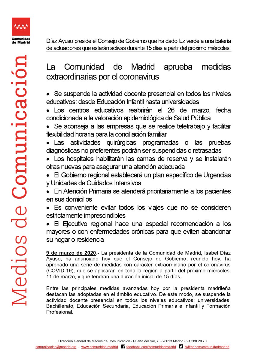 AytodeLoeches's tweet photo. ‼️La Comunidad de Madrid aprueba una batería de actuaciones que estarán activas durante 15 días a partir del próximo miércoles. 
Toda la información aquí⬇️ https://t.co/j6vJRFaCJ7