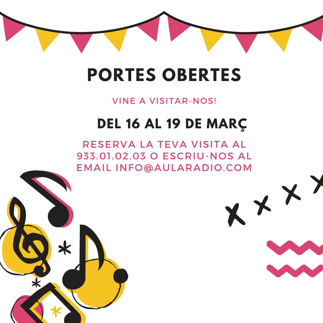 aula_radio's tweet photo. No t-ho perdis! 😜 #portesobertes #formacio #cursos #treball https://t.co/K4TcWaKkZD
