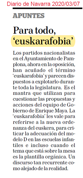 ¿Con matriculación en modelo D de 30% (Navarra) y 40% (colegios públicos Iruñea), y 3000-5000 manifestantes y 7500 firmas a favor de oferta modelo euskara (D) q Maya baje la oferta del 40% al 14% qué otro nombre puede tener?

#euskarafobia