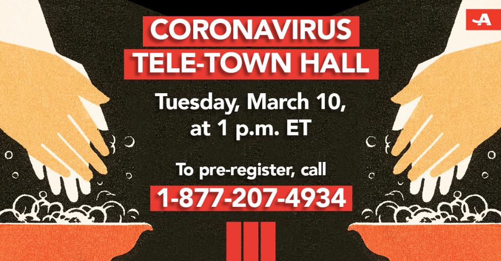 Concerned about #coronavirus? Join AARP and federal health experts by phone for a live Q&amp;A event to get the facts about symptoms of the #COVID19 coronavirus, how to protect yourself, and what it means for older adults and family caregivers. Learn more at spr.ly/60101qweK