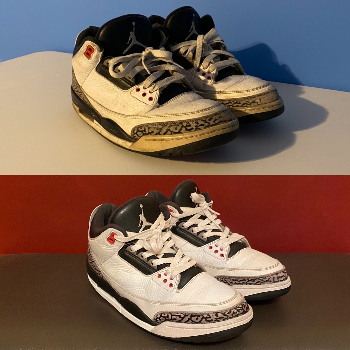 Kickssalvation's tweet photo. Infrared 3s ▫️. Back from the Dead. A full restoration was done to repaint and refurbish. Can you tell the difference? #Kickssalvation👟 #infrared3s #Soleswap #deepclean #Shoeclean #laceclean #DMV #NYgotkicks #kicks4kicks #kicks0l0gy #SneakerRestorations #dmvrestoration https://t.co/TUcVCs1svH