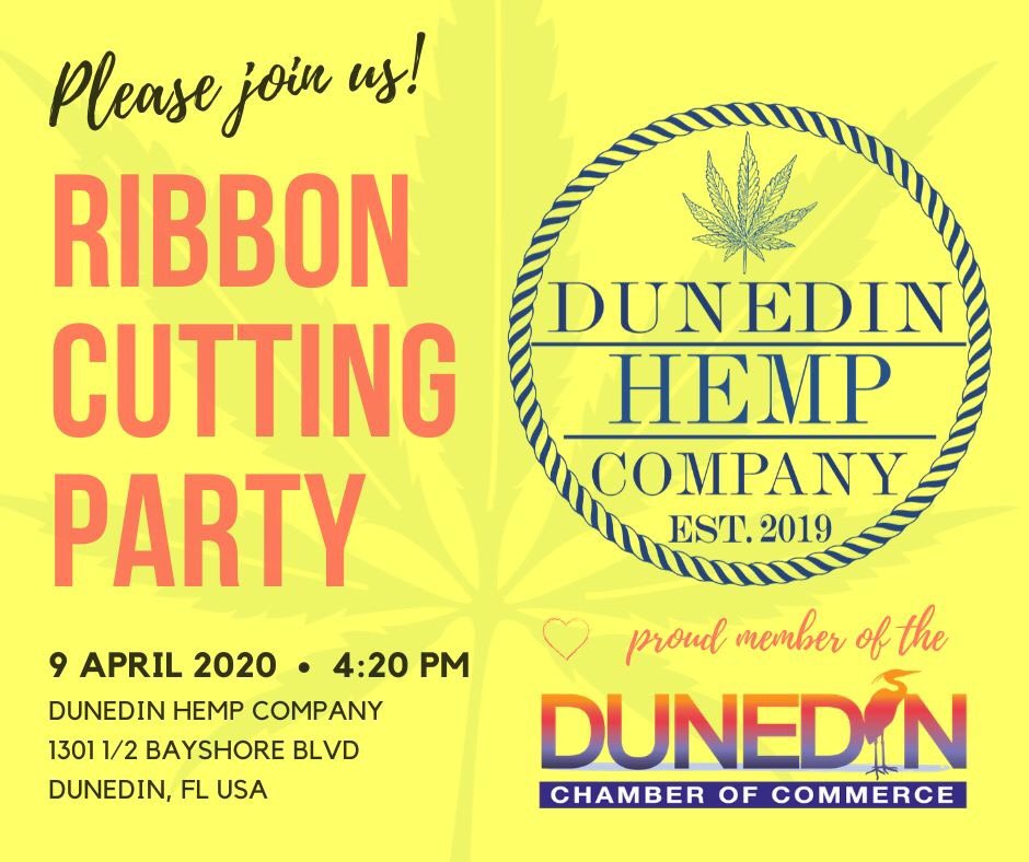 DunedinHemp's tweet photo. Save the date! Ribbon Cutting Party with @CityofDunedin and Dunedin Chamber of Commerce. Thank you all for your support 🌱
_____
#DunedinHempCompany #Dunedin #DunedinFL #DunedinFlorida #Hemp  #Cannabis #Hemplife #LocalBusiness #shoplocal https://t.co/W5w39I2wr1