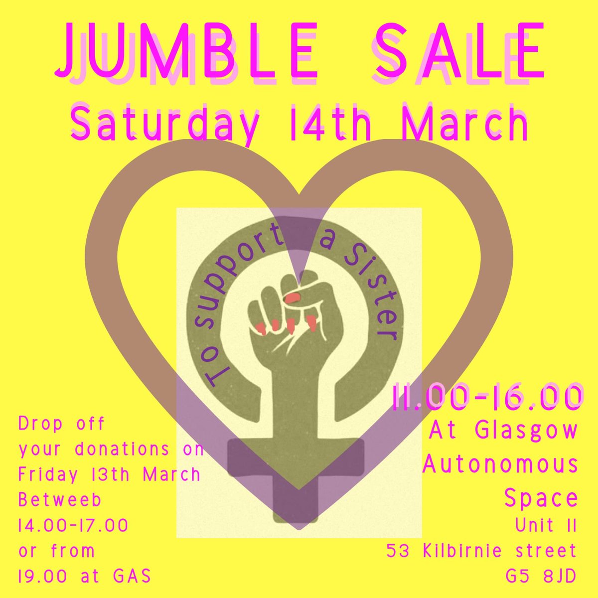 ✨One of our sisters is in need so we are having a jumble sale at <a href="/GASisgreat/">glasgow autonomous space</a>.

Come and get some nice clothes, shoes, books, toys, furniture and other bits and bobs ✨
