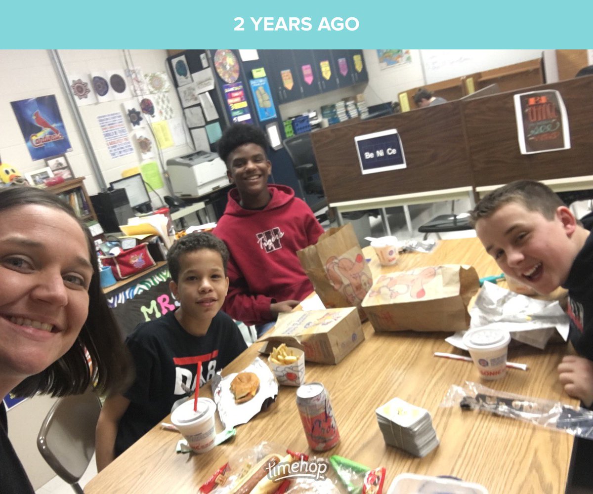 MrsSommerWMS's tweet photo. Was ๐ lucky ๐ enough to run into one of these now high schoolers on the same day this celebration lunch popped up on my Timehop! ๐ Seeing my former students is one of my favorite things!! #TigersWMS #WMSLevelUp #LuckOfTheTigers https://t.co/KHNwQyUiTL