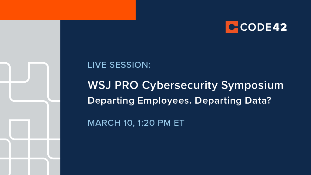 code42's tweet photo. Despite the pervasive risk of #insiderthreat, a staggering number of organizations are lacking critical detection and response tools. Hear from Code42 tomorrow at #WSJCyber about how to solve for #dataloss when employees depart https://t.co/HcoFcS3Nvq