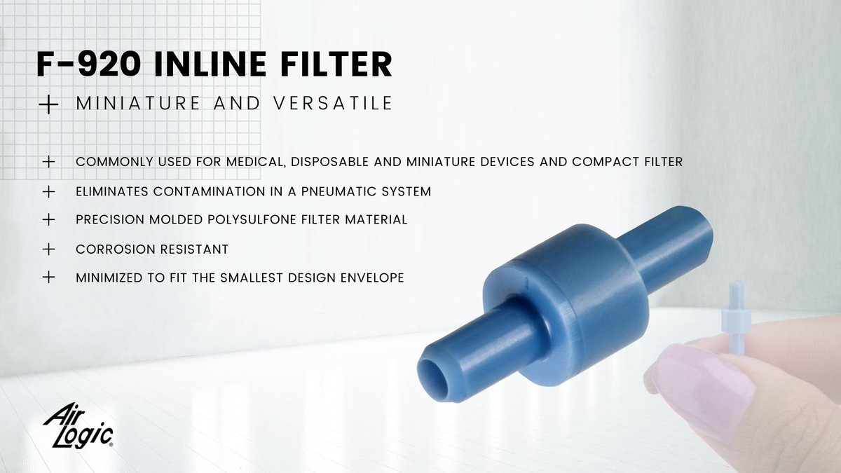 coastpneumatics's tweet photo. The F-920 inline #filter from #AirLogic is ideal for #medical, disposable, miniature and compact applications.

Shop Air Logic with #CoastPneumatics online or by phone! Visit https://t.co/E5k3MXrqxZ or call (888) 313-5609 now.

#cp #pneumatics #automation #engineering #ISO https://t.co/HvkMUYJKDk