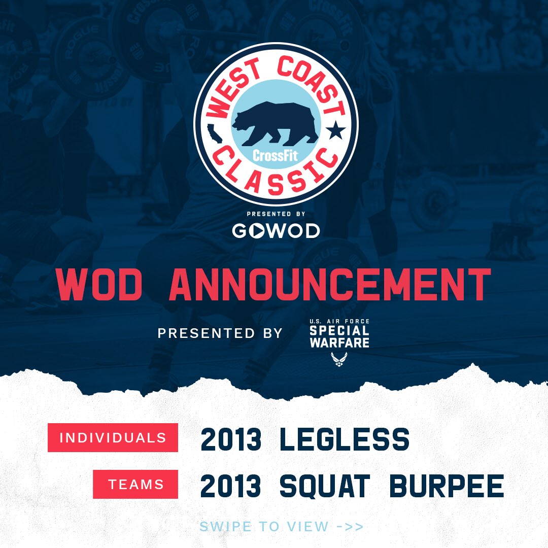 thewcclassic's tweet photo. The next event takes us back, all the way to 2013! Classic CrossFit coupled with a few twists is the theme for this event.

Be sure to check our website for all workout details &amp; division standards!

#westcoastclassic #crossfit https://t.co/21s86S1lfW