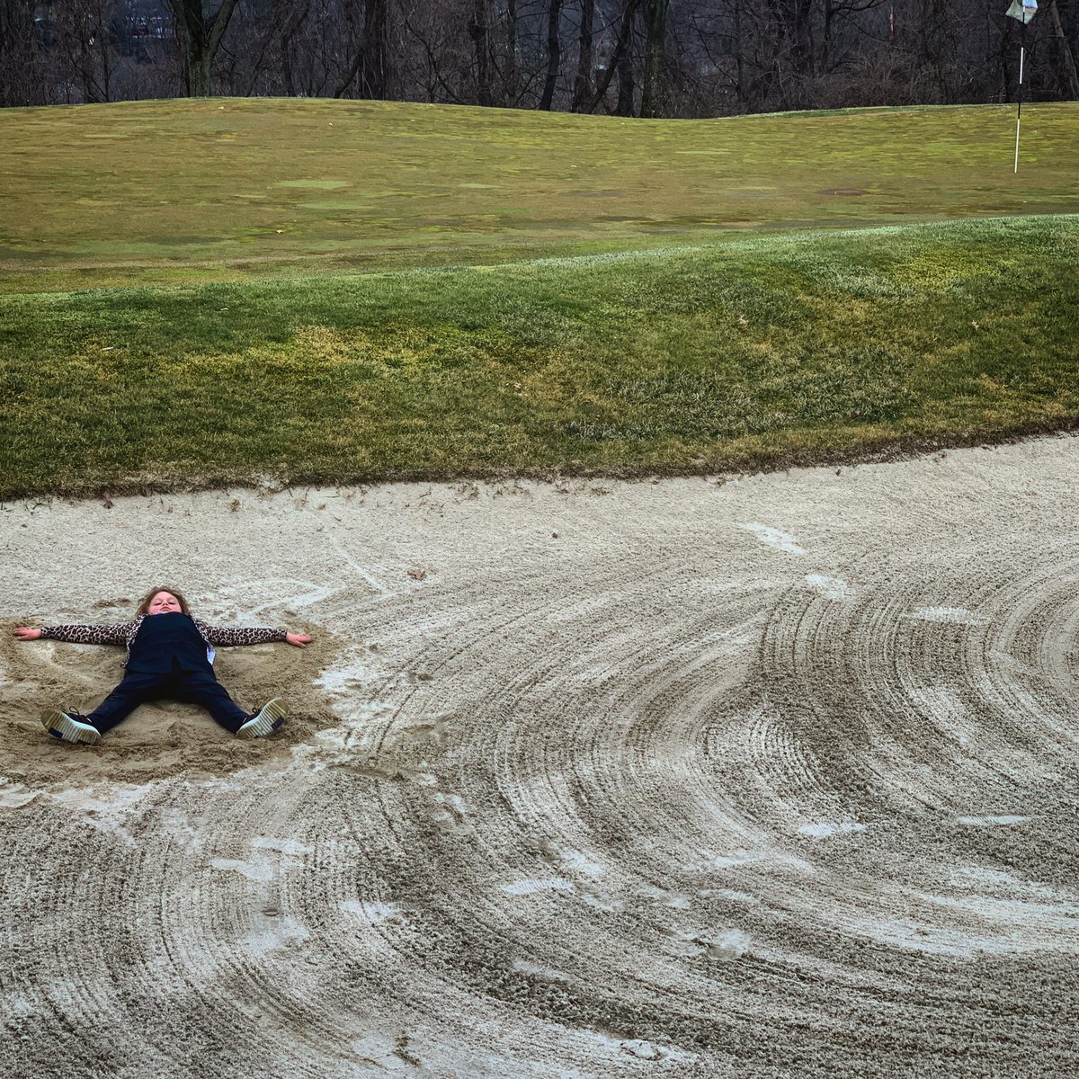RichieWalsh's tweet photo. Taegan had enough for today. She also found a new way to rake the sand traps @EdgewoodCC #sandsave https://t.co/OSLGjkoHIP