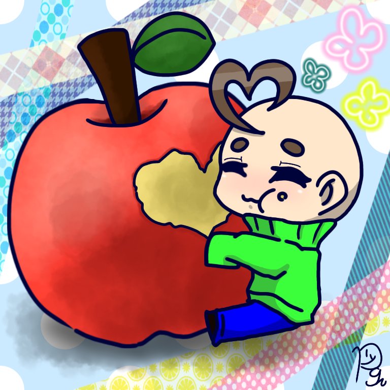 Poly Ringo りんごを食べるバルディ先生はハートだらけ イラスト デジタルイラスト ieal Baldisbasics Baldi りんご