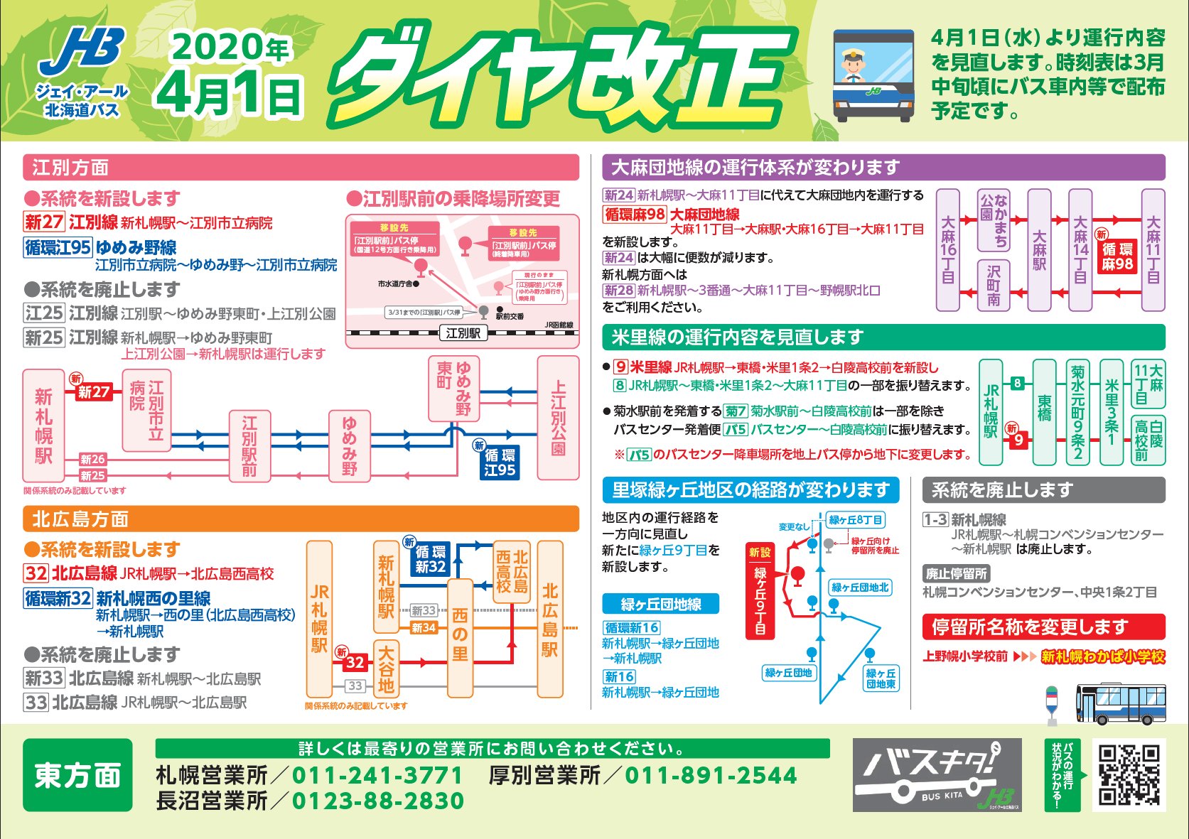北海道紀行 私製時刻表編集部 資料閲覧 4 1 定期ダイヤ改正 ジェイ アール北海道バス T Co Bgxpktvmb2 52系統 桑園発寒線を札幌場外市場経由に変更 江別駅前のバスのりば変更 1 3 新札幌線の札幌コンベンションセンター経由系統を
