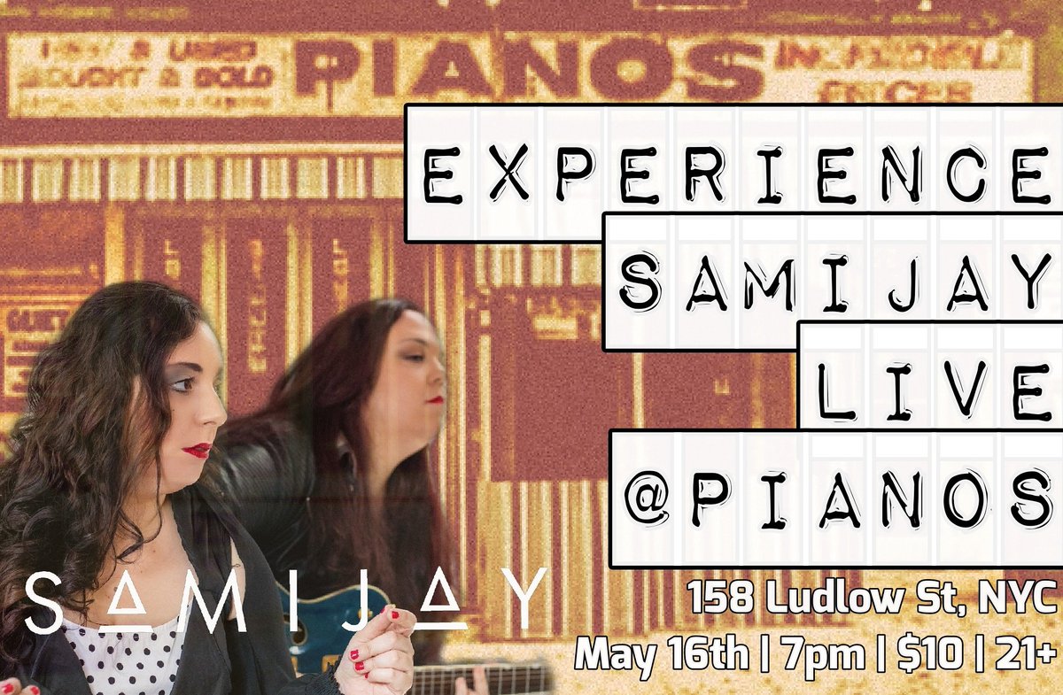 samijaymusic's tweet photo. Missed our album release party? No worries, we got you!! Come hang out with us in May! 
@PianosNYC @samijaymusic #MusicMonday #livemusic #femalefronted #samijay #classymisfits https://t.co/Ji4l01V5Zt