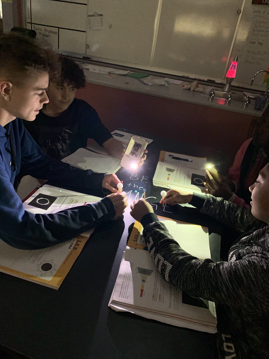 mrs_zanni's tweet photo. Investigating how Solar and Lunar Eclipses occur with our sun, moon, earth models. @_ACMSCougars #dcjesdproud https://t.co/CbYy22FDqH