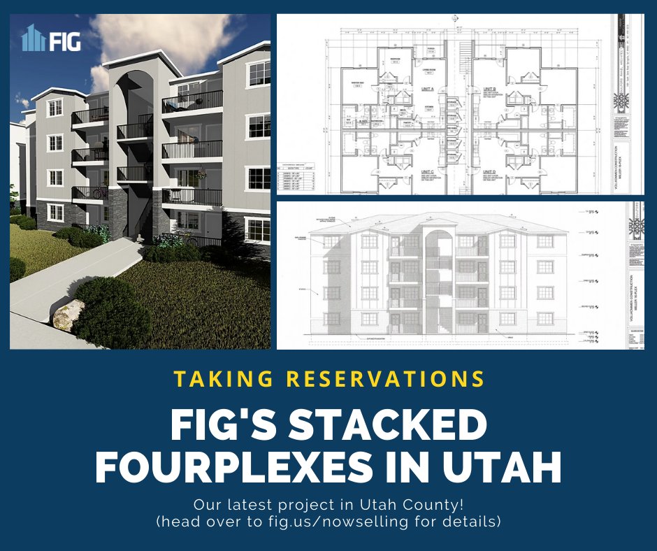 FIG_Multifamily's tweet image. New-Build #Fourplexes coming to #Utah County! This time they're stacked on top of each other! #Multifamily #Cashflow (Details: fig.us/nowselling)