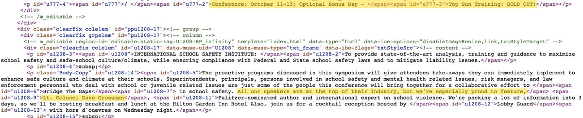 It seems like VicPD SLOs skipped the “Optional Bonus Day” for “Top Gun Training” from David Grossman. The conference said it was “proud to feature” Grossman. Per the Washington Post, Grossman “teach[es] officers to be less hesitant to use lethal force.”  https://www.washingtonpost.com/news/the-watch/wp/2017/02/14/a-day-with-killology-police-trainer-dave-grossman/