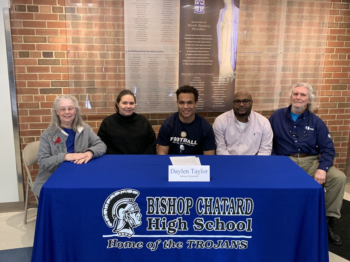 BCHSAthletics's tweet photo. Congrats to Daylen Taylor &amp; his family on signing to play Football &amp; attend Marian University! Go Knights!! https://t.co/9UoasJDOMa