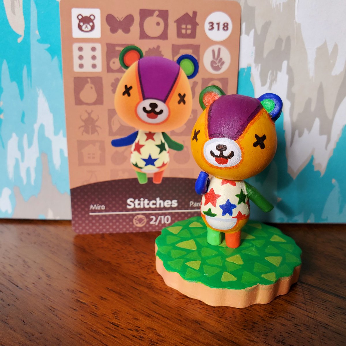 scyerlineKD's tweet photo. Stitches the cub from Animal Crossing for my childhood best friend, @xFeliciaDarkx. It's the size of an amiibo! He will keep her company while she runs around on her island. 🏝

Sculpy clay and acrylic paint.

#AnimalCrossingNewHorizons https://t.co/ntPIxxPITr