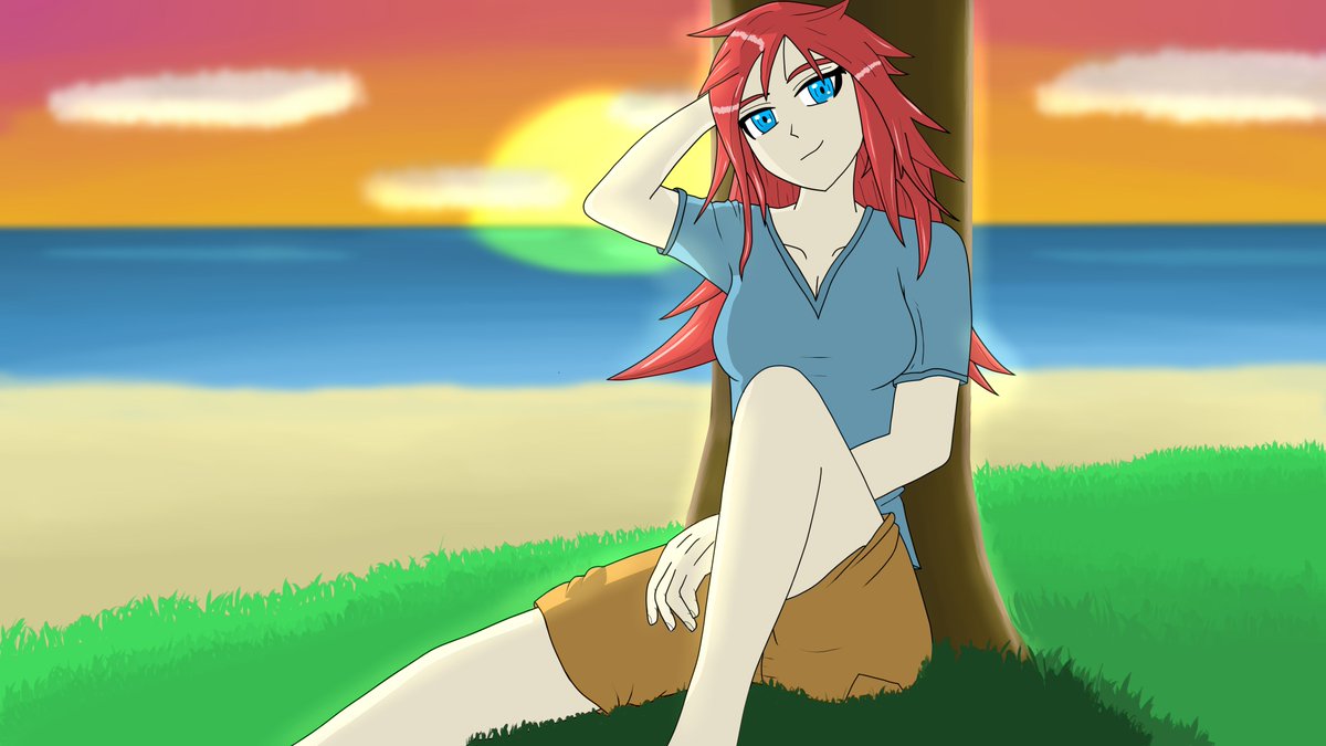 NotFedlol's tweet image. My latest, probably my best so far. Original character, someone told me she looks like a Lucy, so I guess meet Lucy and her ocean-side view