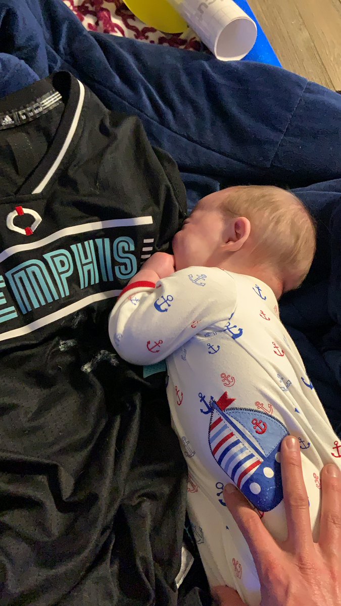 Binkley_Adam's tweet photo. Never try to feed an infant wearing a @aa000G9 jersey. #1stTeamAllDefense wins every time #LetsGO #GrindFather https://t.co/aYxhufivoF