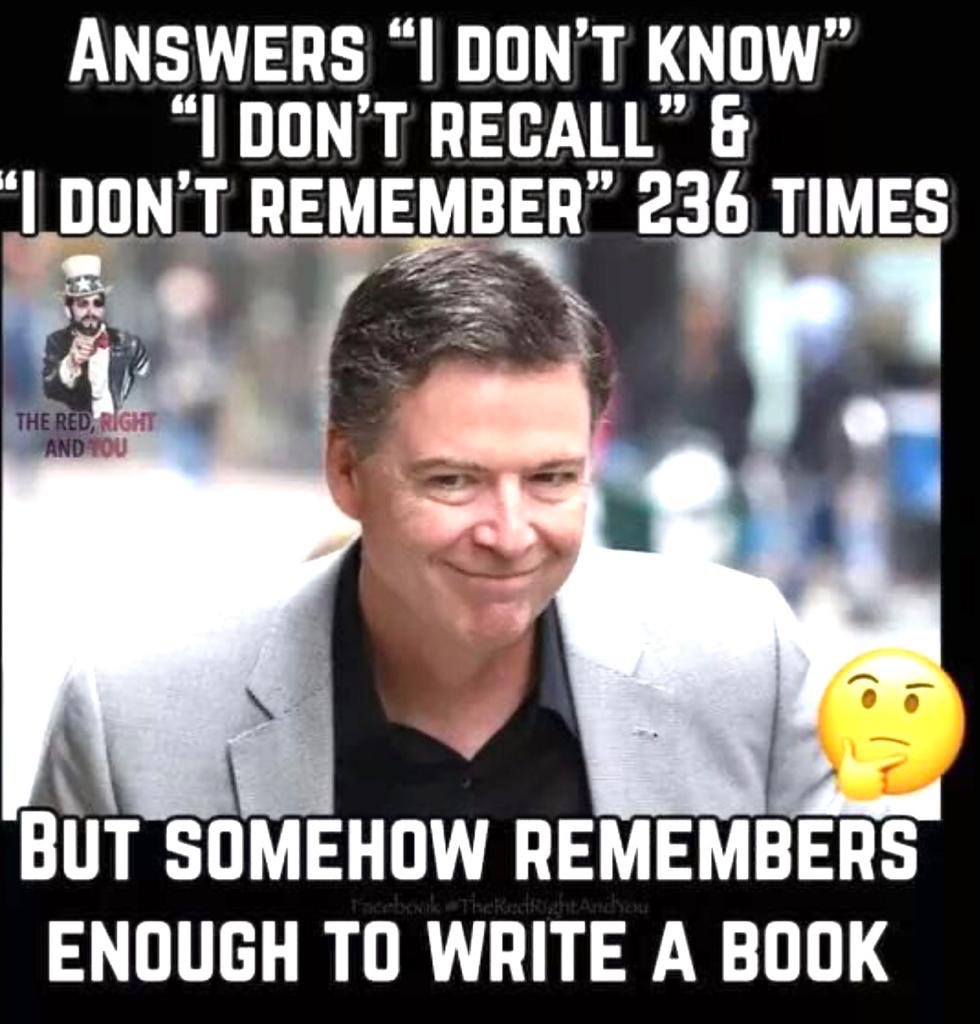 hornetsting47's tweet photo. #Comey hypocritical memory loss; shame #TuckerCarlsonTonight #JenifferRubinBlogger #CorruptedDemocrats #FBI https://t.co/dF6XSiUUyv