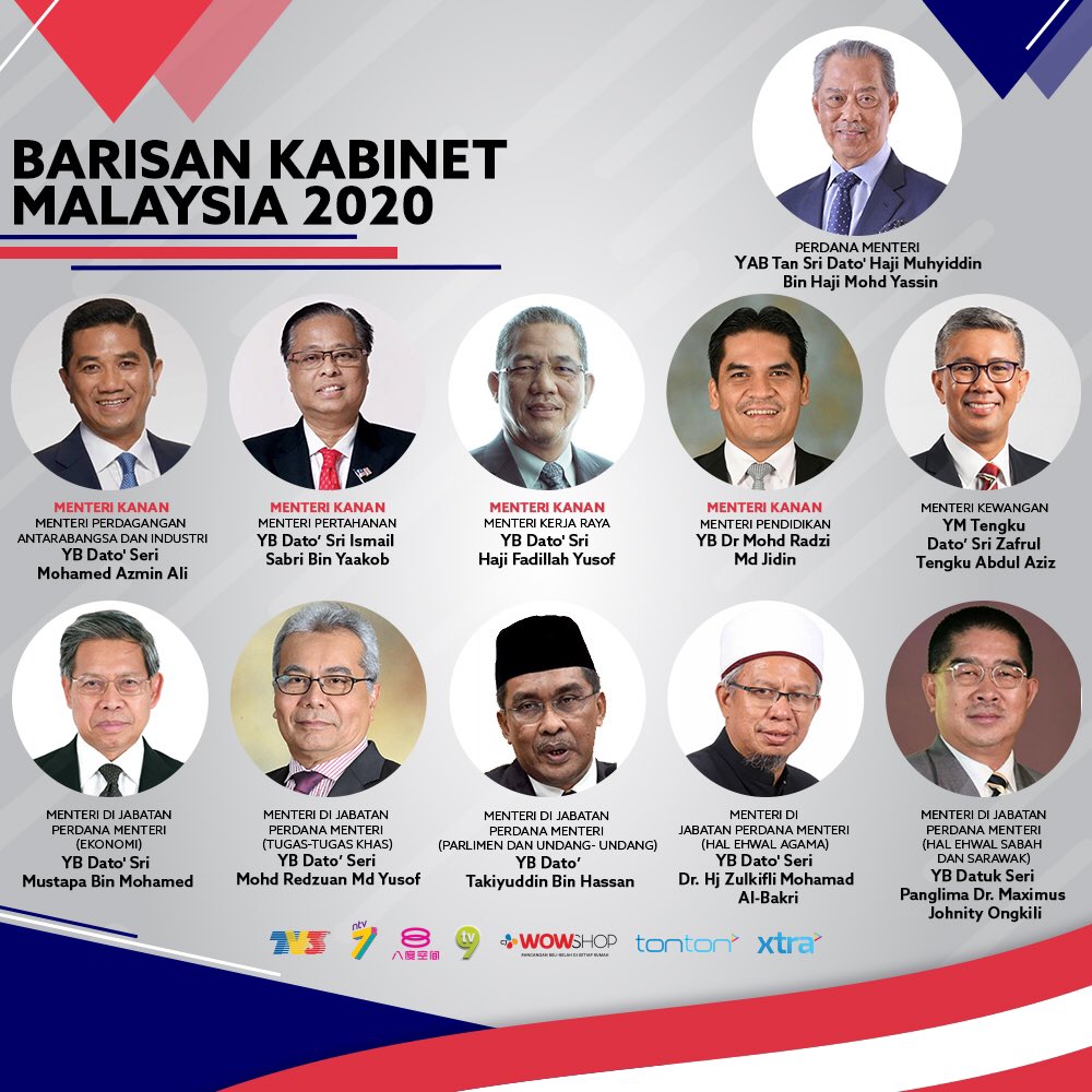 Tv3malaysia On Twitter Senarai Barisan Menteri Kabinet Malaysia Bagi Tahun 2020 Yang Diumumkan Perdana Menteri Ke 8 Yab Tan Sri Muhyiddin Yassin Kabinetmalaysia2020 Https T Co Wlyctthnrf