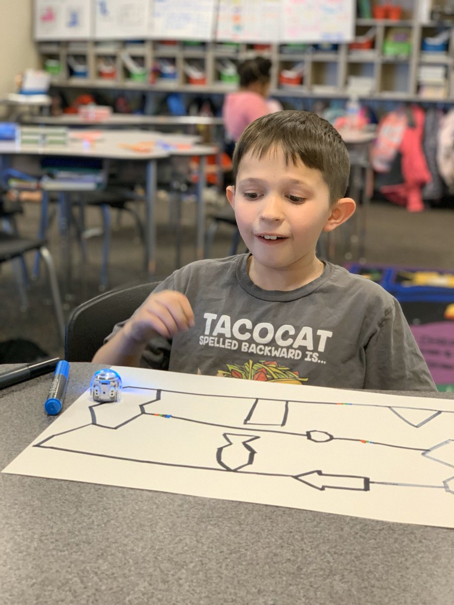 mrsjones72812's tweet photo. When you work so hard on your polygon maze and are anxiously waiting to see if the @Ozobot travels around all of your shapes and reads the codes! #ozobot #ozosquad #codingisfun #codeed https://t.co/inW8gFWTuO