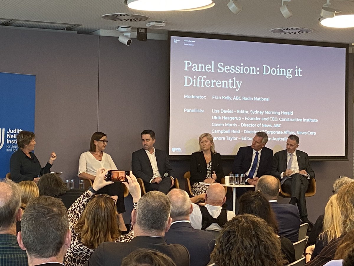AAPNewswire's tweet photo. Panel discusson with news leaders at Constructing Tomorrow’s News event today with @lenoretaylor @lisazdavies @gavmorris @UlrikHaagerup and @CampbellReid1 moderated by @frankelly08 @JN_Institute #media #news #journalism https://t.co/dV8nxBMn4G