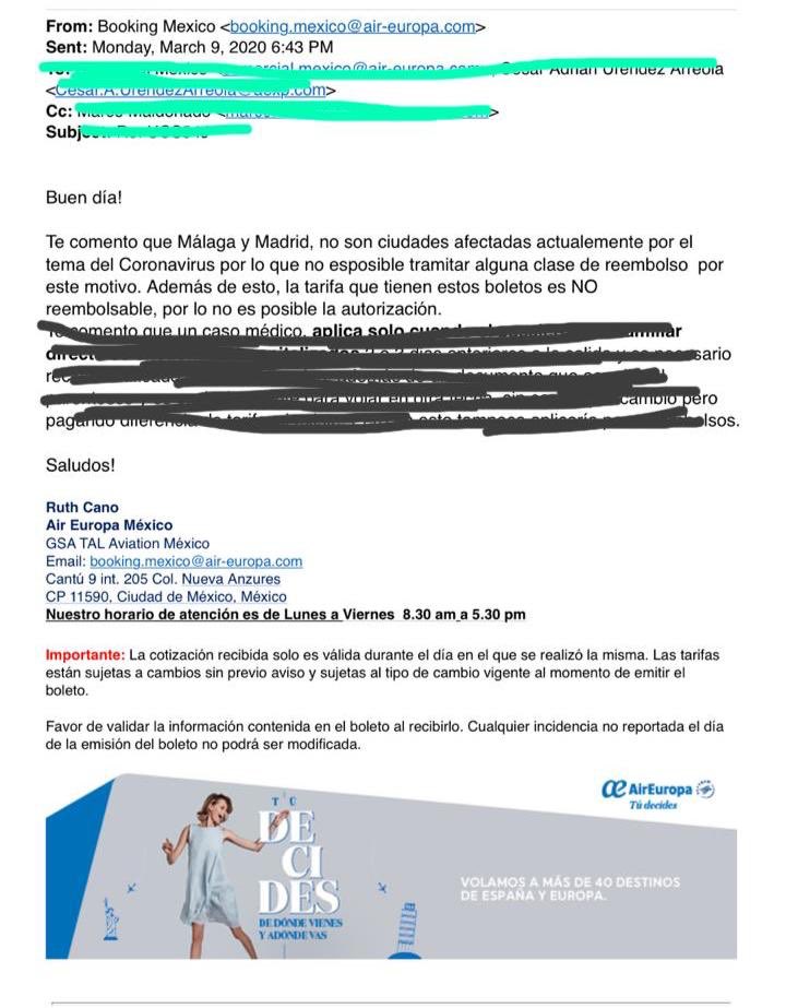 valen_marquez's tweet photo. Increíble, @AirEuropa después de anuncios en España sobre el Coronavirus, alega “que Madrid no es ciudad afectada”. ¿De dónde sacarán sus noticias? Irresponsabilidad al máximo! https://t.co/kNjbh9MSE1
