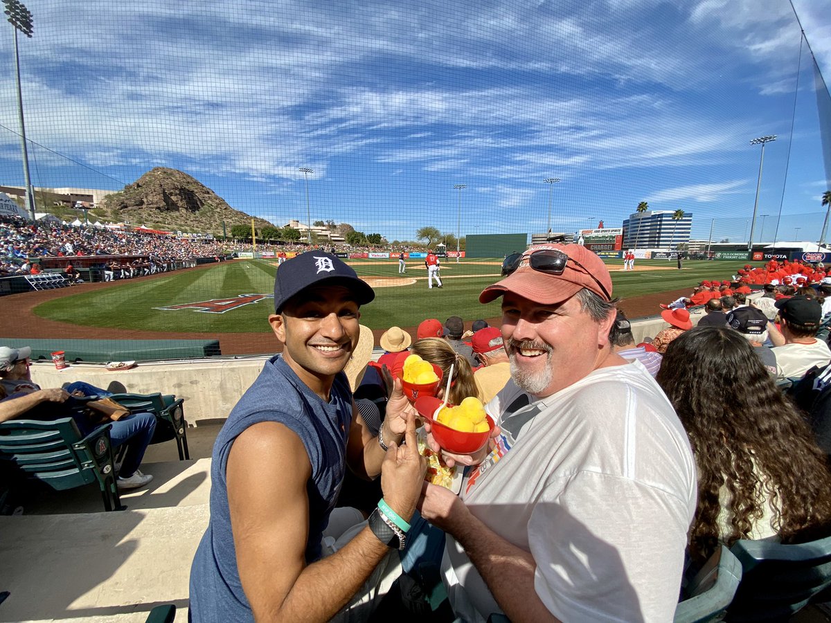 RoundingThirdMJ's tweet photo. This is why I love baseball. Also the wonderful @NeverNotFunny community. I had never met @taylorcyoung, but our love of comedy podcasts and baseball brought us together from 2,500 miles apart. There is no better place to get to know someone. Cleveland vs. Angels. Let’s do this! https://t.co/9C7n0ZnWmR