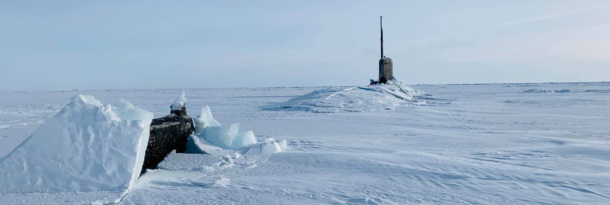 COMSUBLANT's tweet photo. Breaking through the ice is a dangerous evolution, but our submarine warriors are always up for the challenge. Here's a few photos of #USSConnecticut and #USSToledo as they surface @ #ICEX2020. #IceCampSeadragon #IceExercise #ArcticExercise #USNavy @USNavy #Arctic #Submarines https://t.co/9UBQgqziEs