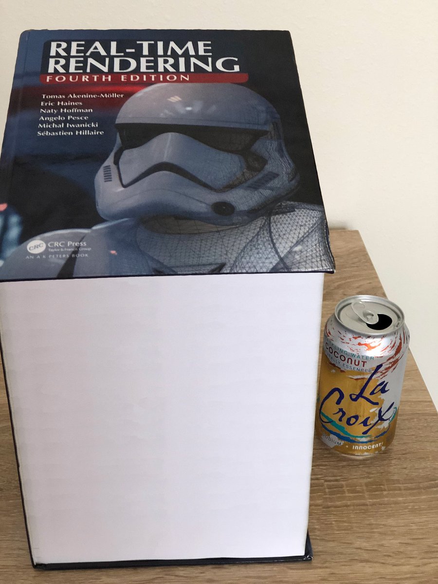 tdog_the_human's tweet photo. My copy of Real-time Rendering Forth Edition came in today. It's bigger than I expected (La Croix added for scale) https://t.co/YtsUxh0Ijp