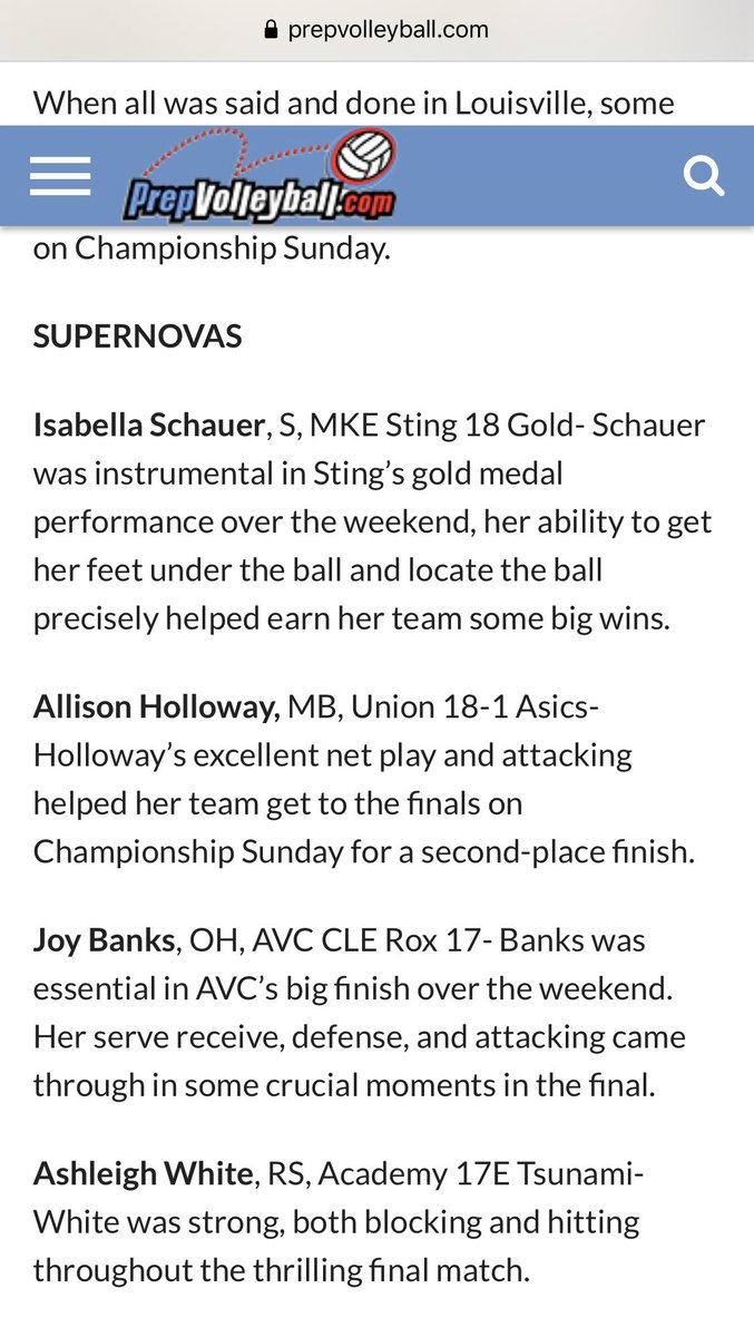 AshleighWhiteVB's tweet photo. I was recognized in @PrepVolleyball for both strong blocking and hitting during the #AdidasBluegrass Tournament over the weekend. We played against the OH ACV and @Joybanks_4 dominated the other side and they came in 1st place Congratulations. #academyproud #academyunsigned https://t.co/cuqHpdOiT3