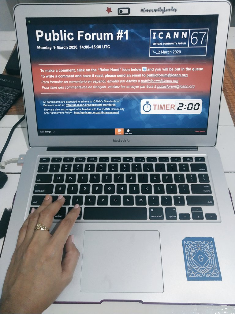 maryroserontal's tweet photo. 03-09-2020: Virtually attending the #ICANN67 Public Forum 1 from #DavaoCity #Philippines with 13-hour difference. The forum is a community dialogue on the proposed transfer of ownership of the Public Interest Registry. #NetGovPh #NetDemocracy #IGF #womenintech https://t.co/qykAA5z5pL