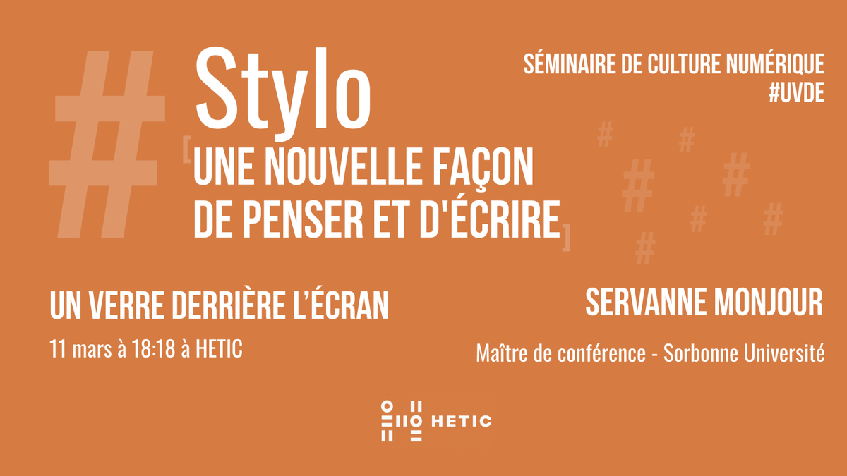 hetic's tweet photo. La prochaine rencontre @uvde_  aura lieu le 11 mars dans nos locaux, à Montreuil ! Avec Servanne Monjour (@Labex_OBVIL @Sorbonne_Univ_ ) à propos de Stylo 
🖊, un éditeur de texte un peu spécial. https://t.co/9y9MzPimQc
