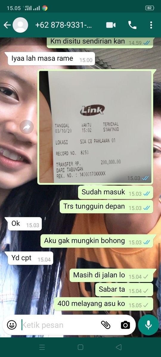 DebiPipid's tweet photo. Dibohongi sama Dinda penghianat aku udah transfer 400 diblok no wa kuf#BISPAKSIDOARJO https://t.co/ly16pCaH3w