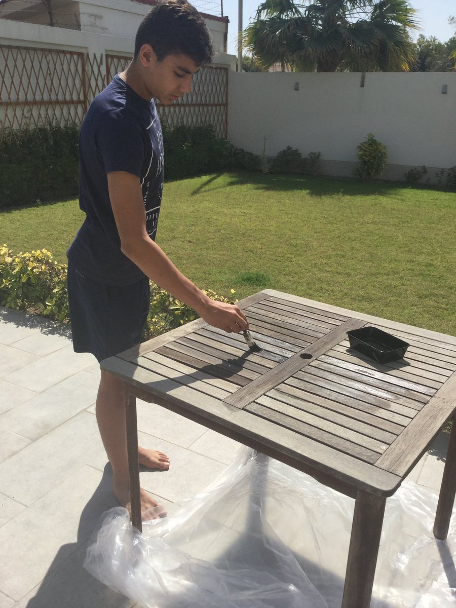 StChrisDT's tweet photo. The practical work never stops! Fantastic effort here from Faris in #StChrisYr7 making a great job of applying some teak oil to a garden table at home! @StChrisDT @stchrisbahrain #dtchat #dtisfun #practical https://t.co/5TKWVJz1Ot