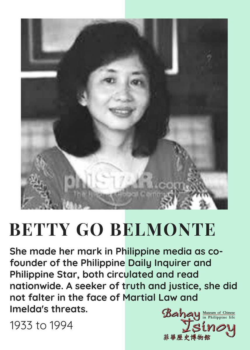 BETTY GO BELMONTE
1933-1994
She made her mark in Philippine media as co-founder of the Philippine Daily Inquirer &amp; Philippine Star, both circulated and read nationwide. A seeker of truth and justice, she did not falter in the face of Martial Law and Imelda's threats.
#BahayTsinoy