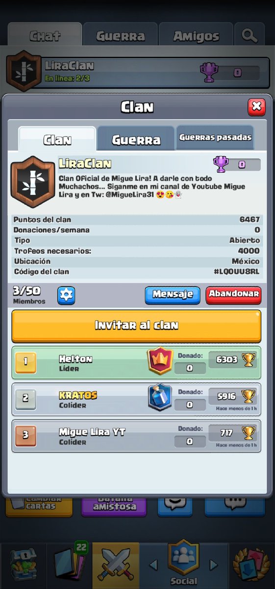 Muchachos!! Eh creado mi propio Clan😍, ya me lo habían pedido desde temporadas atrás y por fin me di tiempo se hacerlo 😅... Los que gusten unirse solo cumplan con las copas! Recuerden que la finalidad es pasarla bien y ser activos, los espero 🥰