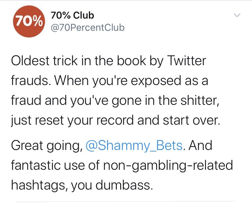 Shammy_Bets's tweet photo. We never stated that we are resetting our record or starting over. We’re simply starting to make all plays 1 unit and calculating the percentage. We went 2-0 today. You did not. Not sure who the dumbass is and not sure assigned you the rule maker of twitter. Hop off. https://t.co/NYVGxxRMiV