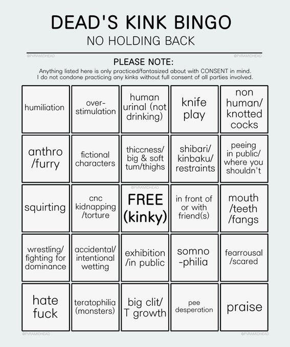 so I was thinking about my kinks and decided to make a bingo board 😳 some i simplified in order to fit