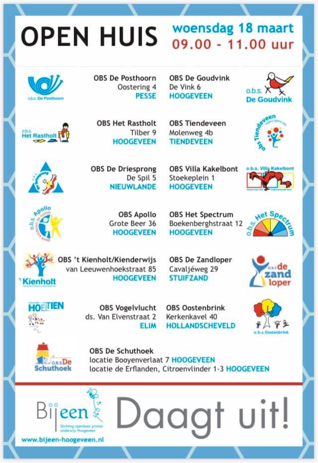 U bent van harte welkom op ons Open Huis op 
18 maart van 9.00- 11.00 uur. 

Een persoonlijke afspraak maken kan natuurlijk ook!