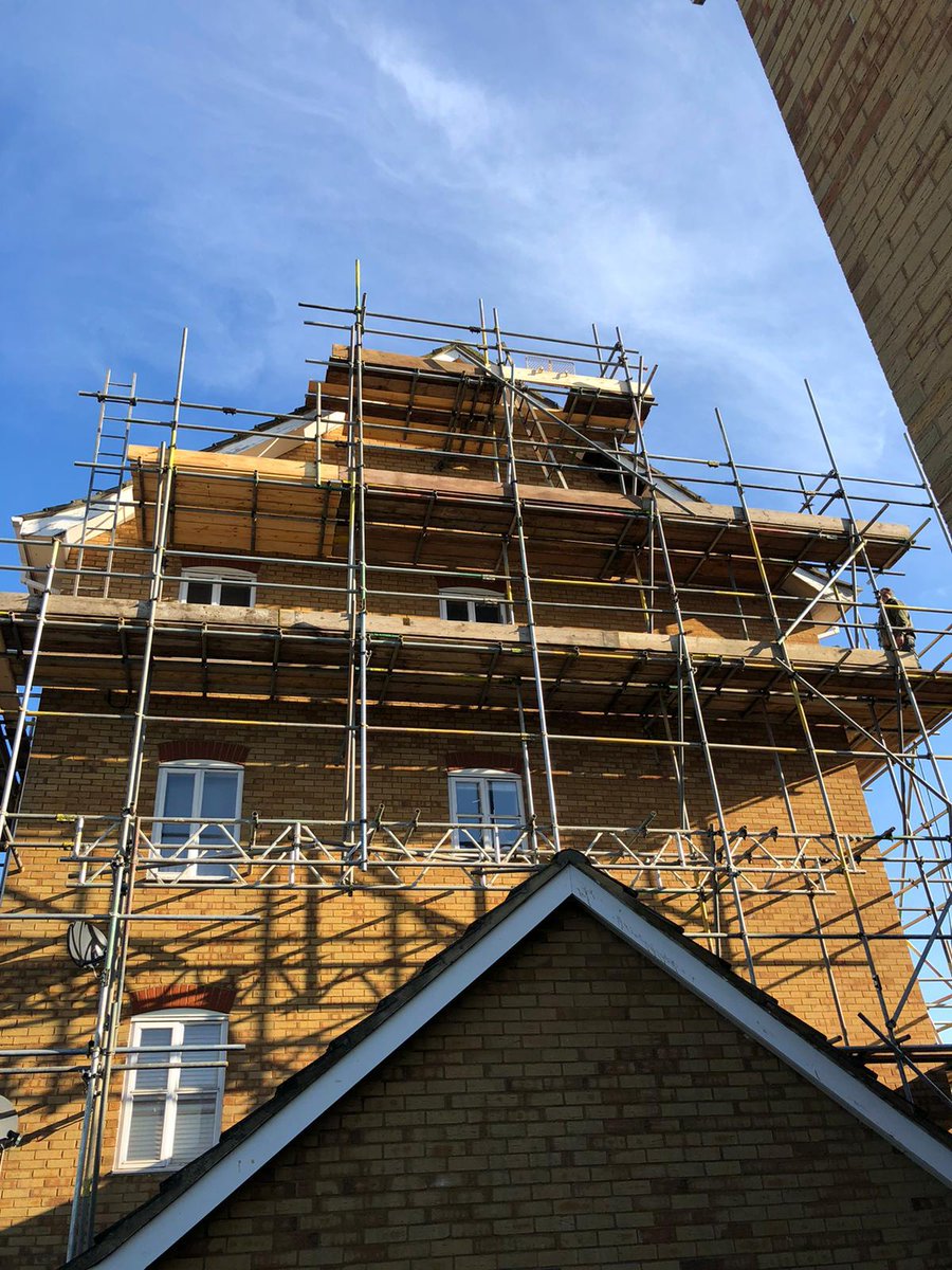 Following recent #StormCiara and #stormdennis damage, 
<a href="/ThurrockL/">Thurrock Scaffolding Services ltd</a> is doing our part to erect #scaffolding for access to carry out emergency repairs in #thurrock, #essex. Contact us if you require scaffolding for similar repair work. #construction #roofing #greenandyellow