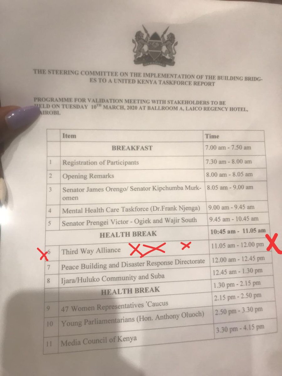 Our National Executive Committee has not authorised any individual or group to present any views to @TheRealBBI. The attached schedule by @TheRealBBI is misleading.  @EAukot @RailaOdinga @ntvkenya @K24Tv @KTNNewsKE @citizentvkenya @Fchurii @mtkenyatv