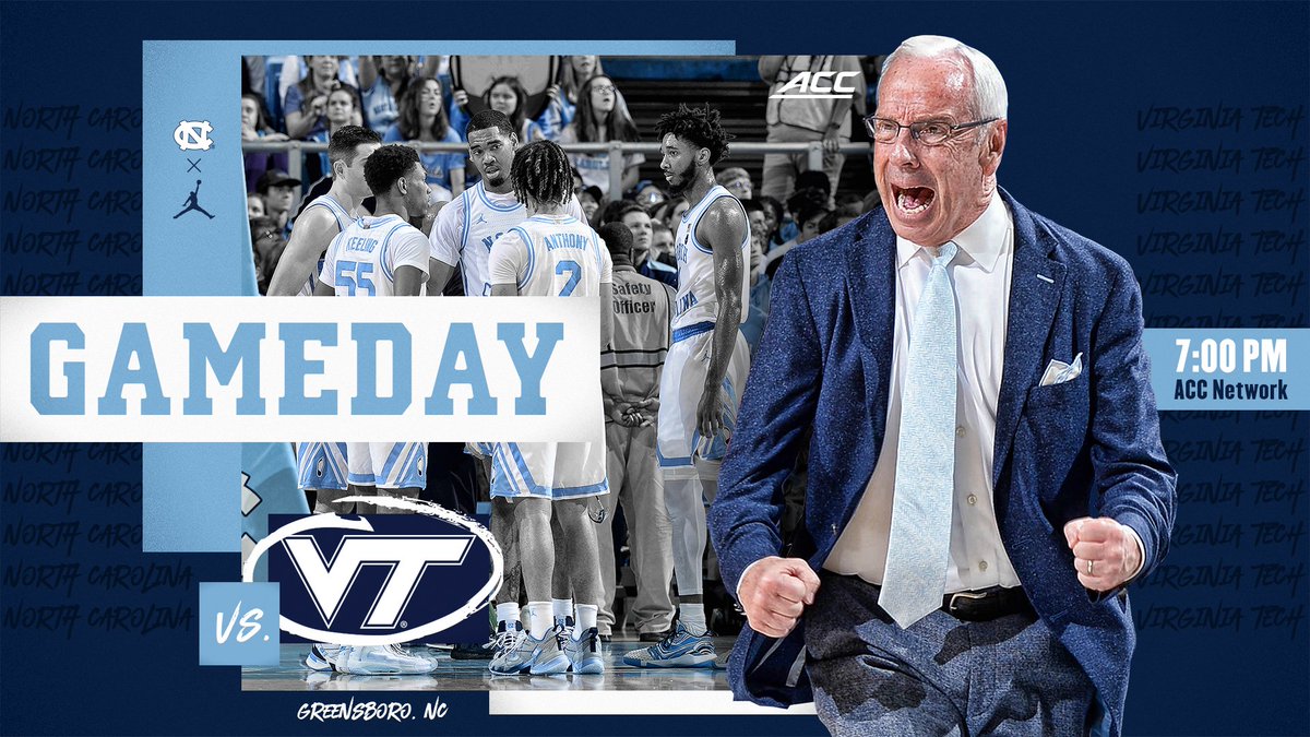 UNC_Basketball's tweet photo. GAMEDAY 🆚 Virginia Tech

🕖: 7:00 PM ET
📺: ESPN
💻: WatchESPN ➡ https://t.co/rO0BNFjt87
📻: 97.9 FM / @tunein app
📊: https://t.co/O07padvAge

#CarolinaFamily https://t.co/Em8eaJbhJM
