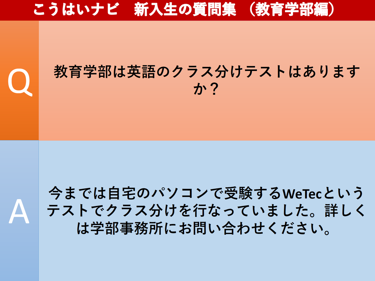 早稲田大学 こうはいナビ En Twitter 新入生の質問集 教育学部編 こうはいナビに寄せられた新入生からの質問を紹介します 教育学部生が気になる英語のクラス分けテストについてです 春から早稲田