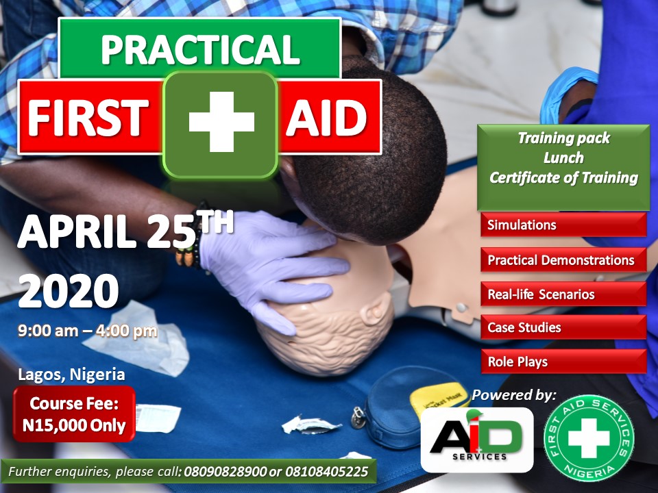 d4humanity's tweet photo. Our next course is #PracticalFirstAid as the name implies, we will be demonstrating how to practically handle common traumatic and medical emergencies. This includes performing quality #CardiopulmonaryResuscitation #CPR #AED #BLS. @aproko_doctor @DrOlufunmilayo @NaijaFlyingDr https://t.co/X2YK0p4TLr
