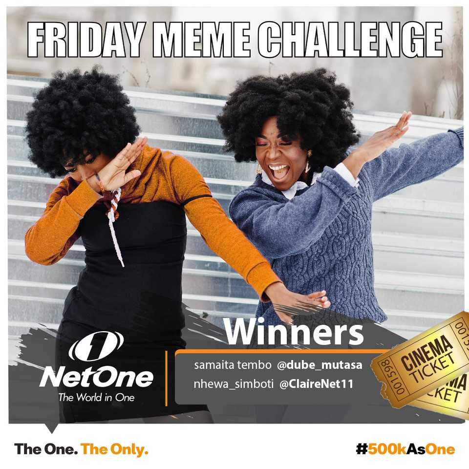 NetOneCellular's tweet photo. #Congratulations to @dube_mutasa & @ClaireNet11 for winning the #FridayMeme challenge. May the winners kindly DM us their contact details
#500kAsOne
#NetOneFollowBinge https://t.co/tz6LO0gYlM