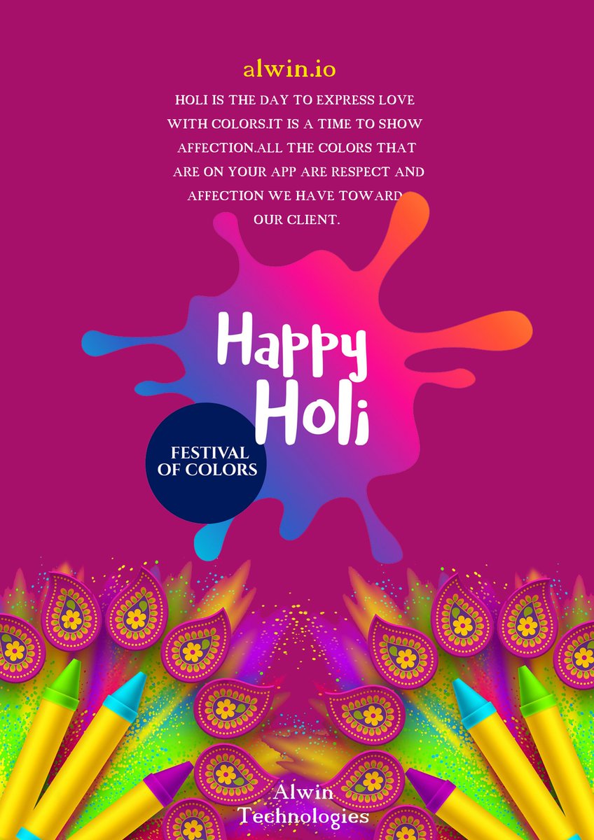 AlwinTechnology's tweet photo. Alwin Technologies wishing you a #HappyHoli! May this festival of colors add more colors to your life! :)
#AlwinTech #FestivalOfColors #SpreadColors #SpreadLove #ColorfulThoughts #IndianFestival #TuesdayThoughts #ITCompany #WebDevelopment #MobileAppDevelopment https://t.co/ClmoEKlZQX